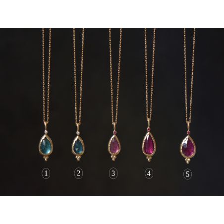 Mysore yellow gold diamond and green tourmaline, ruby and pink tourmaline necklace by Emmanuelle Zysman