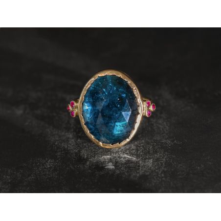 Queen ruby and green tourmaline 10,71cts and gold 18cts Ring by Emmanuelle Zysman