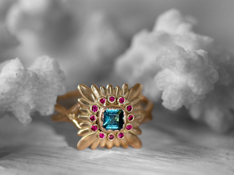 Mila 18k gold indigo tourmaline and rubies Ring by Emmanuelle Zysman