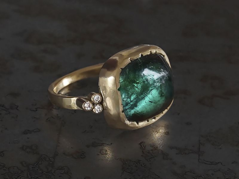 Green Tourmaline Diamond Queen ring by Emmanuelle Zysman