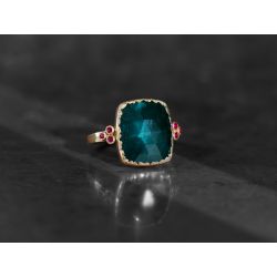 Queen Rubies and 5,78 cts petrol blue tourmaline ring by Emmanuelle Zysman