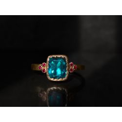 Queen Rubies and 2,89cts indigo tourmaline and gold ring by Emmanuelle Zysman