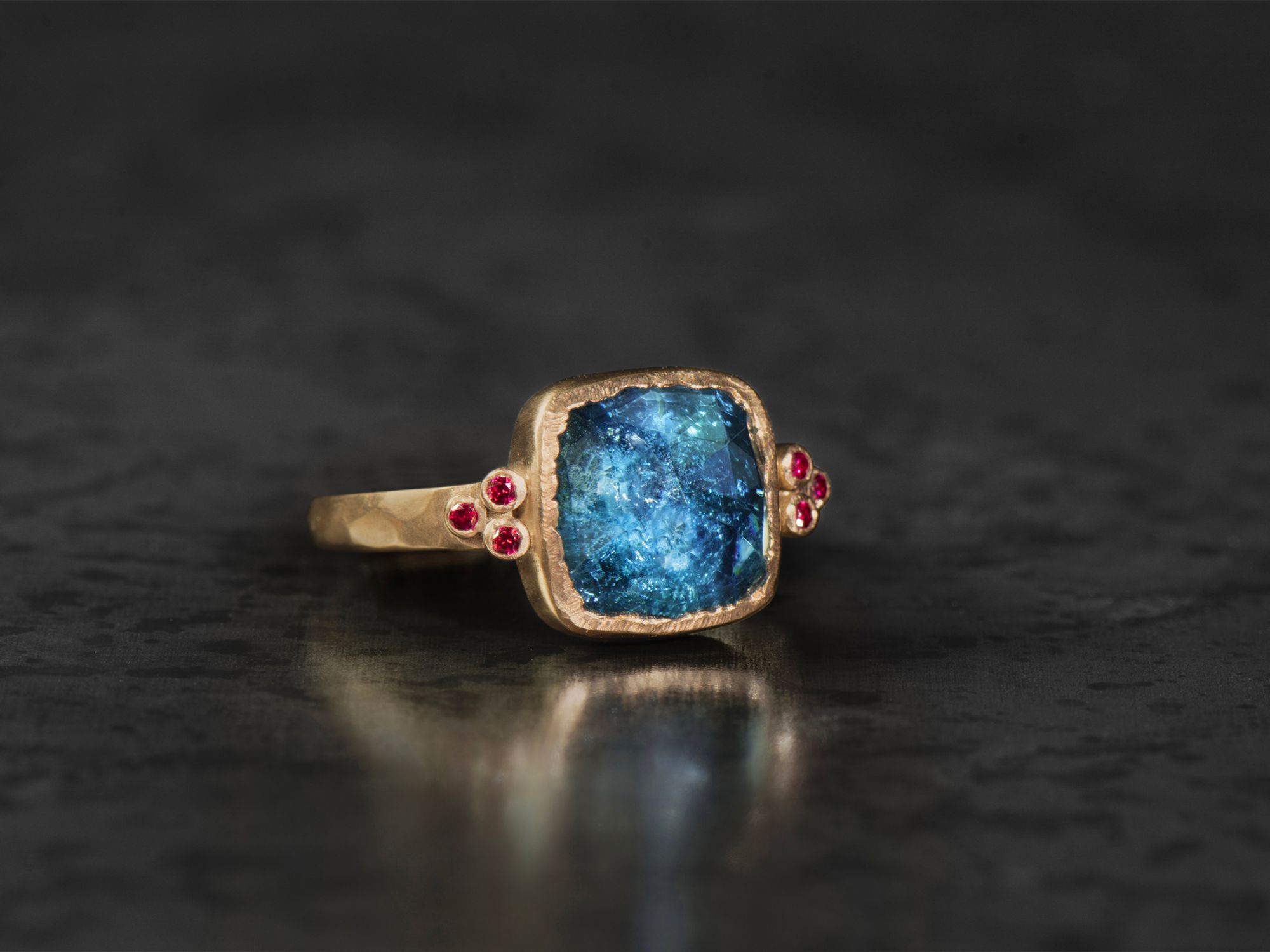 Queen rubies and blue tourmaline ring by Emmanuelle Zysman