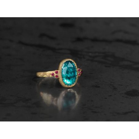 Queen rubies and light blue tourmaline ring by Emmanuelle Zysman