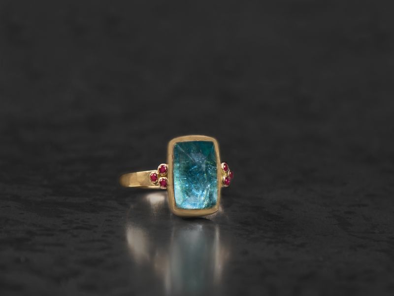 Queen Rubies and light blue tourmaline ring by Emmanuelle Zysman