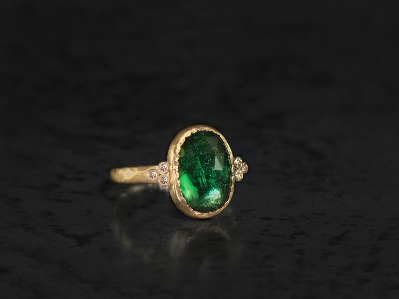 Queen diamonds and green tourmaline ring by Emmanuelle Zysman