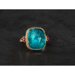Queen rubies and 17,25 cts blue tourmaline ring by Emmanuelle Zysman