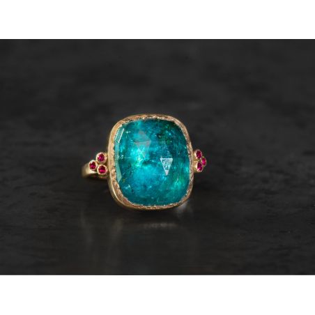 Queen rubies and 17,25 cts blue tourmaline ring by Emmanuelle Zysman