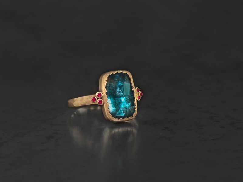 Queen rubies and indigo tourmaline ring by Emmanuelle Zysman