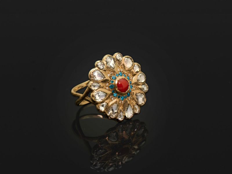 Vesna Coral Diamond large ring B by Emmanuelle Zysman