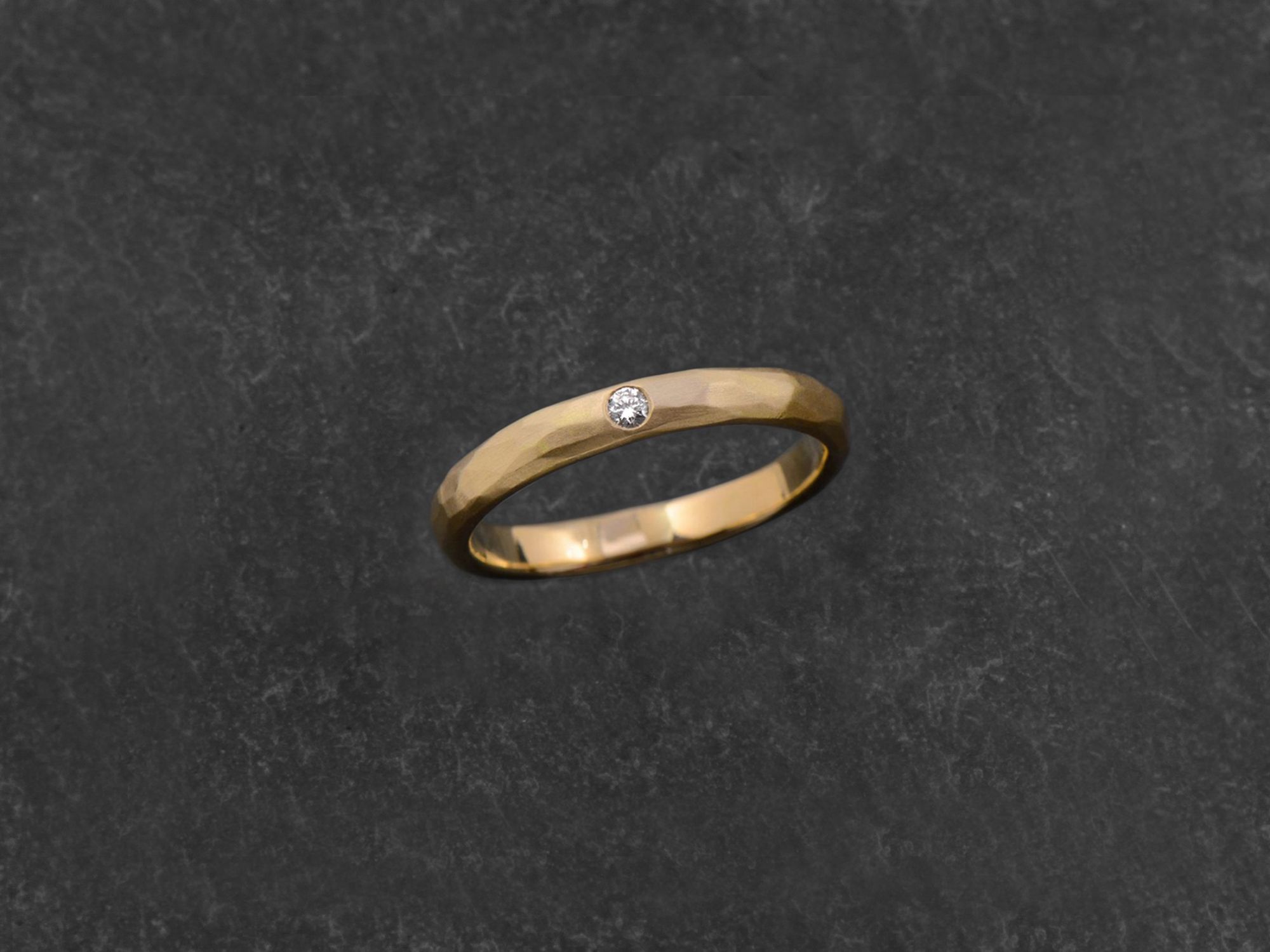 Lorelei white diamond hammered yellow gold ring by Emmanuelle Zysman