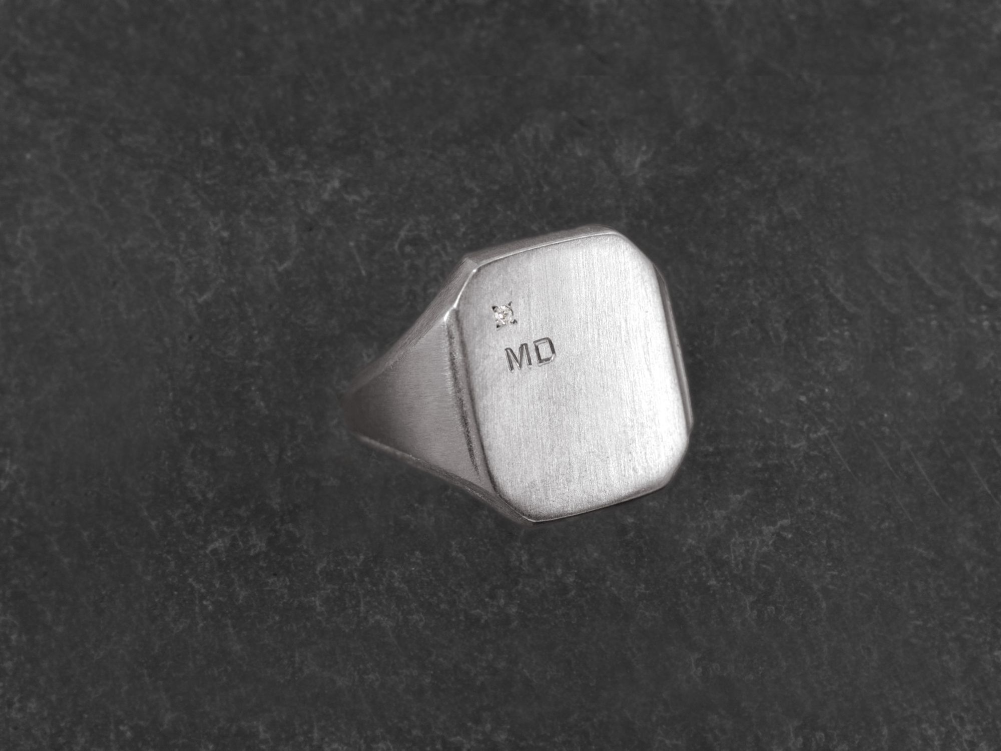 Nemours diamond + initials signet ring by Emmanuelle Zysman