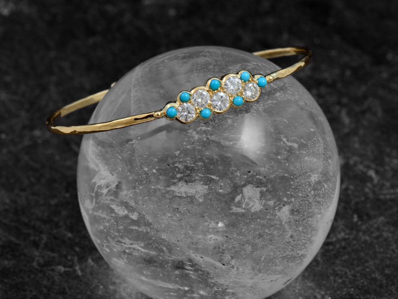 Bracelet Nuage or jaune turquoise diamant par Emmanuelle Zysman