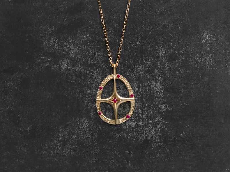 Amo Quod ruby yellow gold necklace by Emmanuelle Zysman