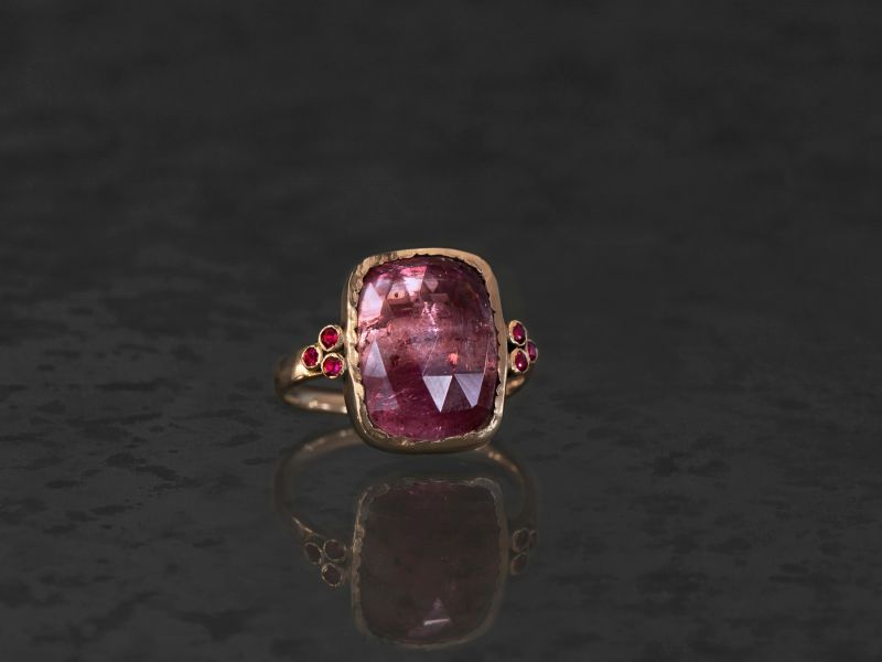 Queen rubies and pink tourmaline ring by Emmanuelle Zysman