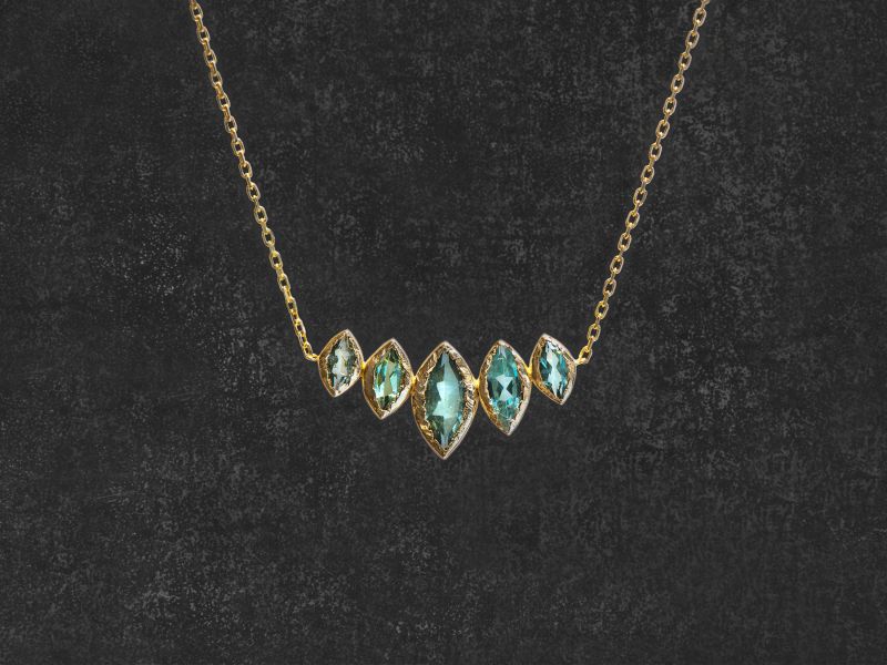 India Song green tourmaline gold necklace by Emmanuelle Zysman