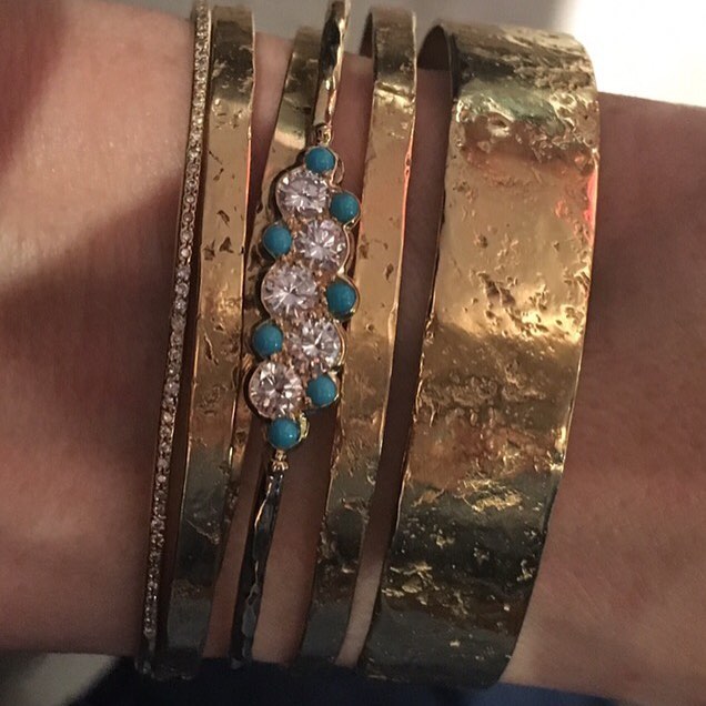 Ebracelets Diane martelé pierre et bracelet Nuage (special order) en or, turquoise et diamant